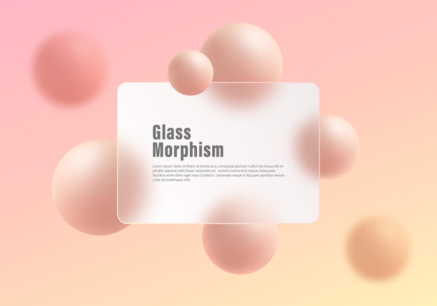 Website landing page sjabloon in glas morphisme stijl Frosted glas scheidingswand met drijvende bollen