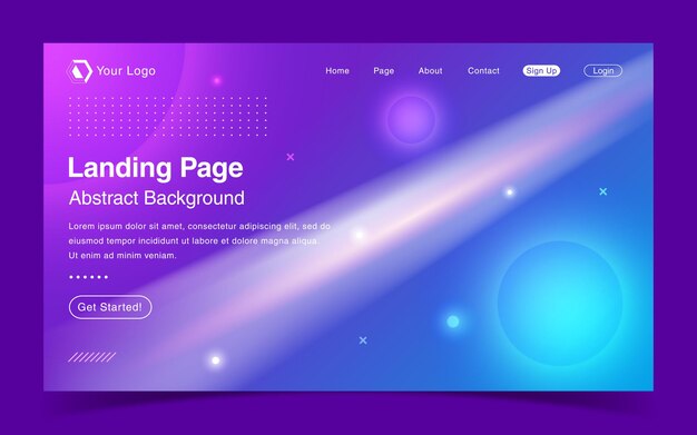 Website landing page template with abstract background