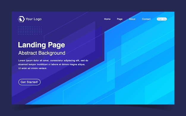 Website landing page template with geometric blue background