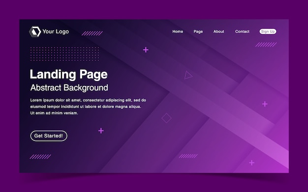 Website landing page template with geometric purple background