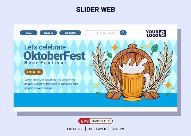 オクトーバーフェスト ビール フェスティバルのイラストを含むウェブサイトのランディング ページ