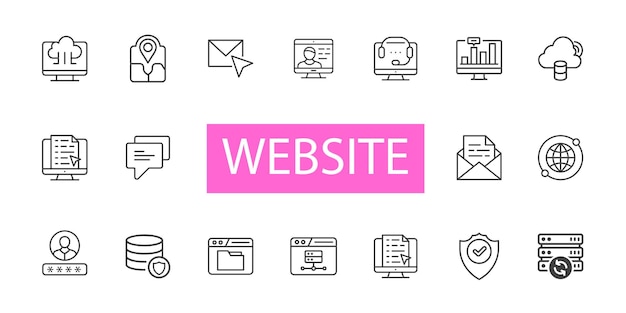 Website line icons Set of line icons Web Hosting concept Vector illustration