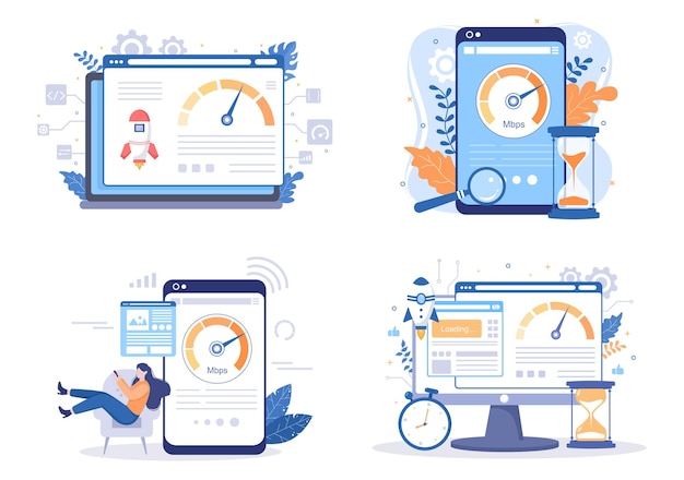 Website loading speed optimization vector illustration