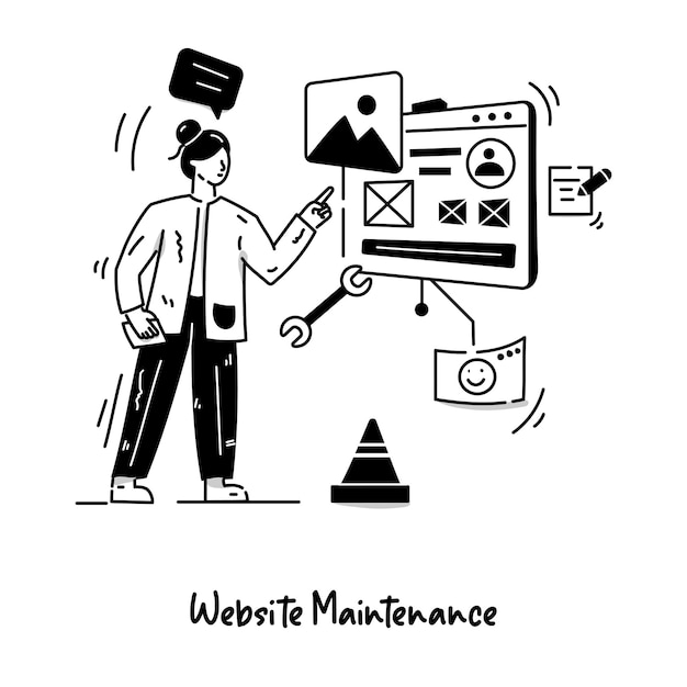 A website maintenance hand drawn vector illustration