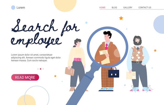 Vector website mockup for searching employee and recruitment flat