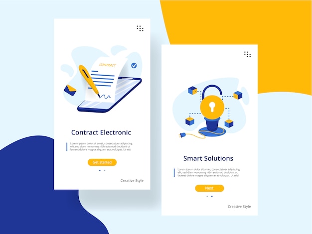 Website onboarding screens template. contract electronic, smart solutions concept.
