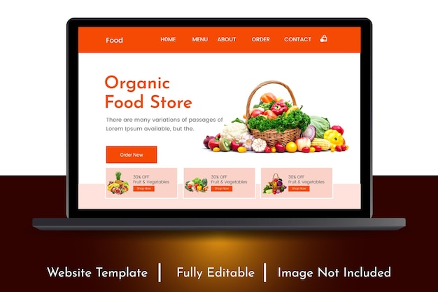 a website for organic food store is displayed on a laptop