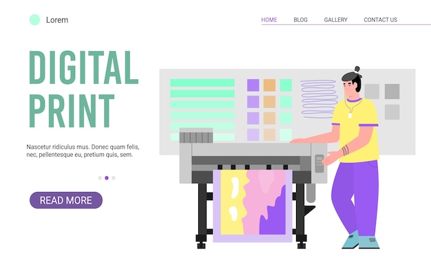 Vettore pagina del sito web per il servizio di stampa digitale modello di banner per poligrafia e stampa tipografica per il web o la pagina di destinazione.