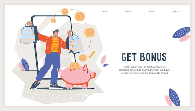 Website page template for bonus cashback and gift for customer loyalty vector concept