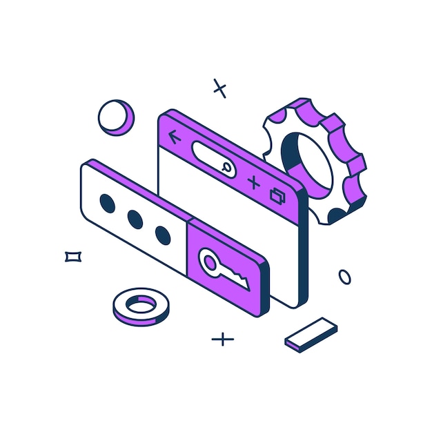 website personal account password protective access secret data information secure 3d icon isometric vector illustration internet web page login enter form with key code data user interface profile