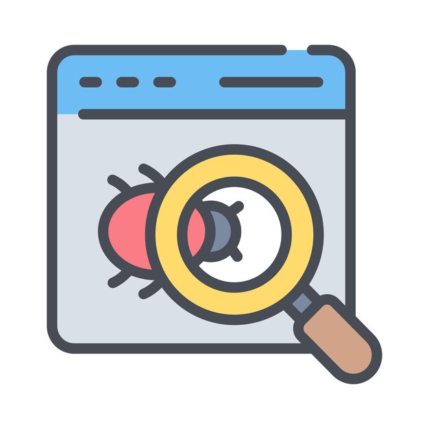 website programming bug finding developer with magnifier security concept