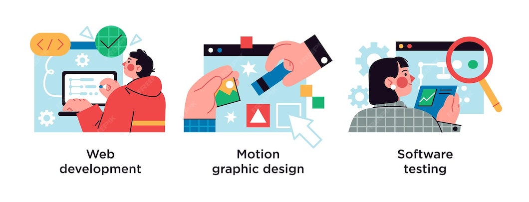 Premium Vector | Website programming and coding Computer animation designer