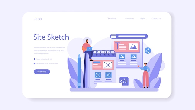 ウェブサイトのプロトタイピングウェブバナーまたはランディングページ。分離されたフラットベクトル図