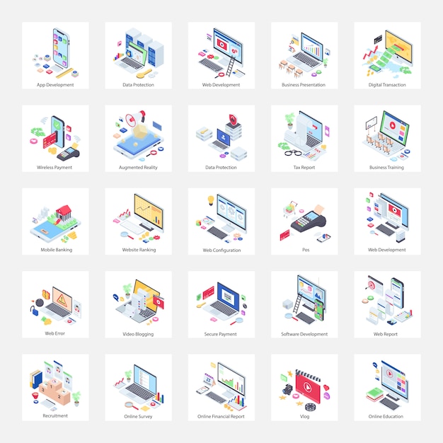 Website and related technologies isometric illustrations