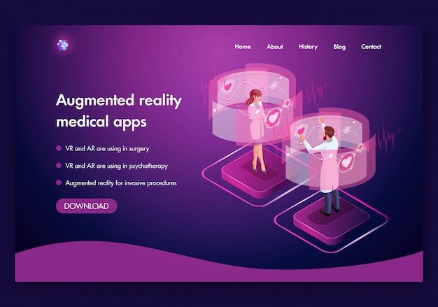 Website sjabloon. isometrische medische concept van het werk van artsen augmented reality concept. vr en ar worden gebruikt bij operaties. gemakkelijk te bewerken en aan te passen