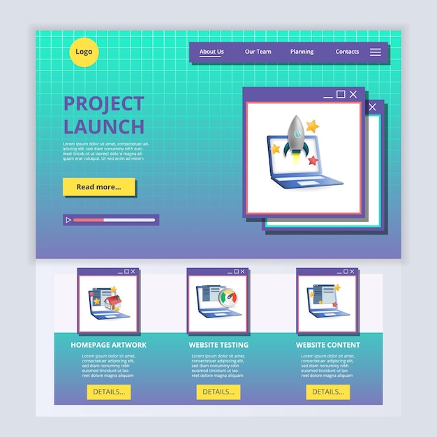 Website-sjabloon van de platte landingspagina van de projectlancering