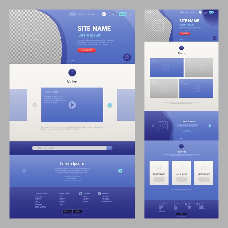 Vector website template dark blue with transparency