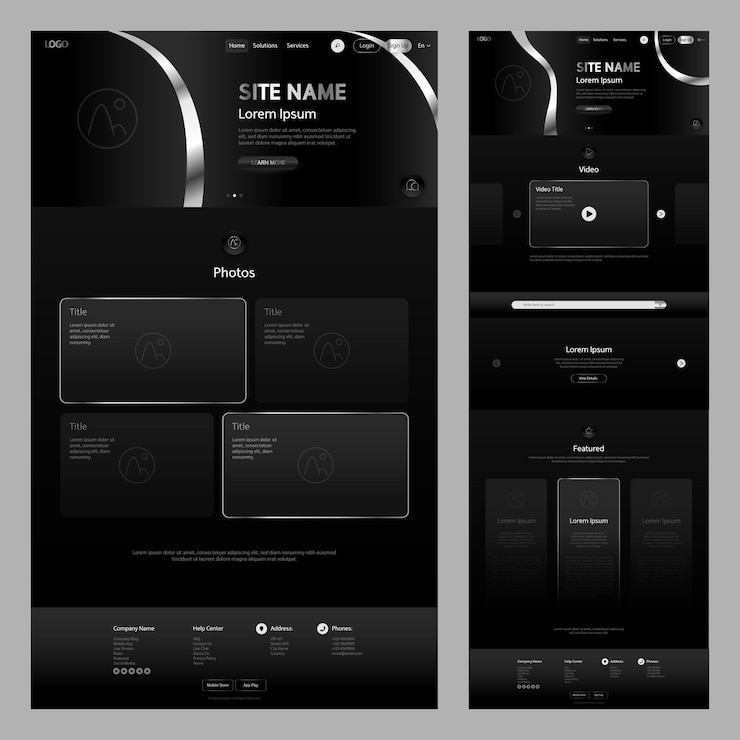Vector website template dark with silver