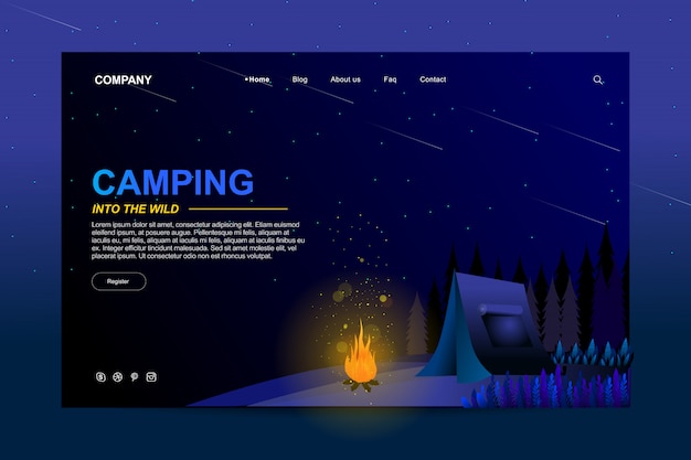 Vector website template design in summer camping concept