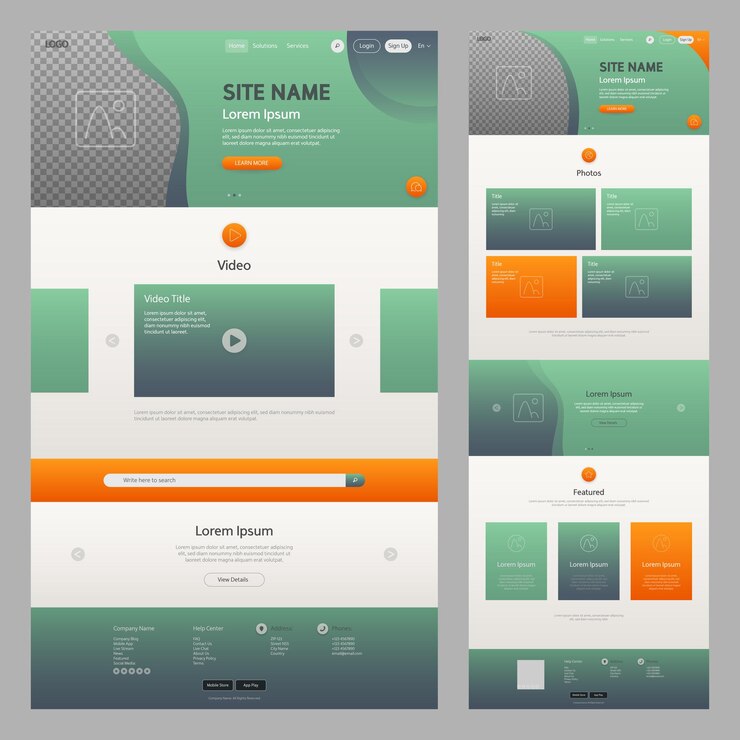 वेक्टर website template green and orange with transparency