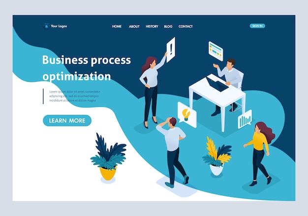 Вектор Веб-сайт шаблон landing page изометрическая концепция концепция конфликта на работе, глава ругает подчиненных, стресс, опыт. легко редактировать и настраивать, ui ux