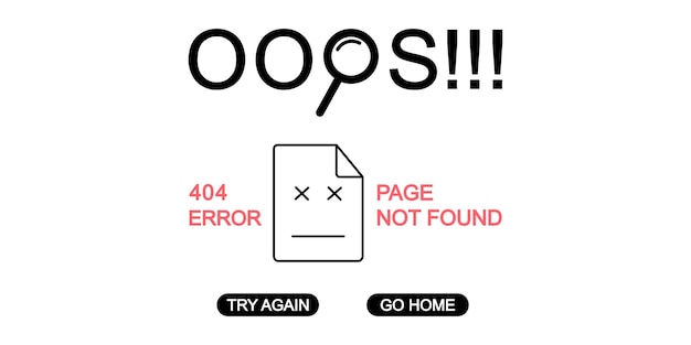 Website template with page not found. Error 404 page not found. Internet connection problem.