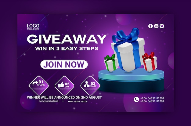 A website that says giveaway win in 3 easy steps