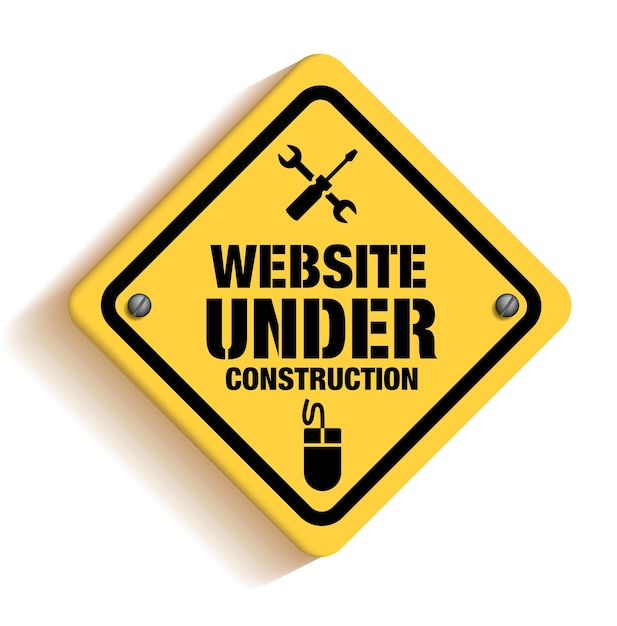 ベクトル 建設中のウェブサイト警告記号は白い背景で隔離