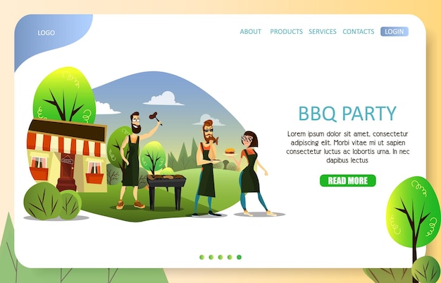 Vector website vectorsjabloon voor bbq-feestbestemmingen