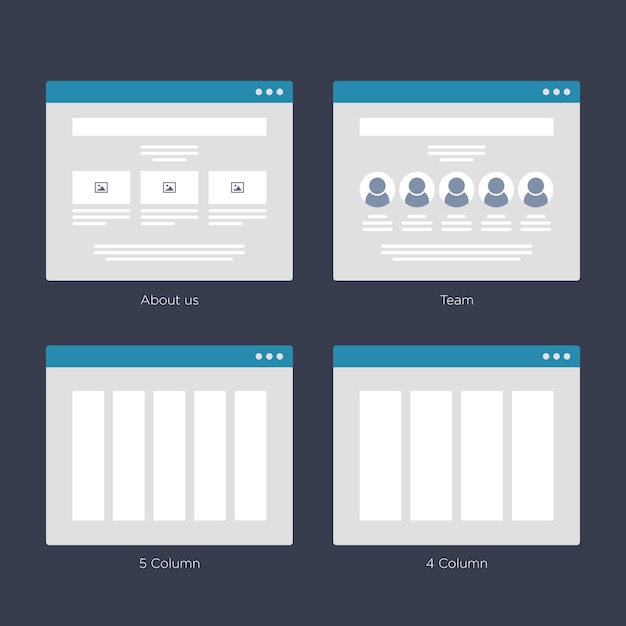 Vector website wireframe layouts ui kits for site map and ux design
