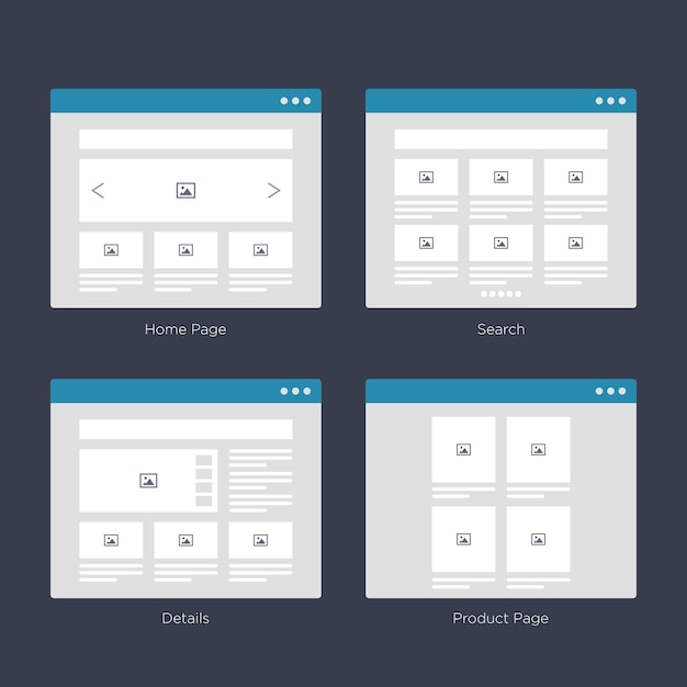 Website wireframe layouts ui-kits voor sitekaart en ux-ontwerp