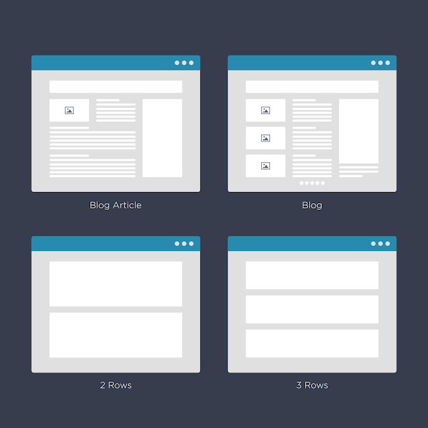 Vector website wireframe layouts ui-kits voor sitekaart en ux-ontwerp