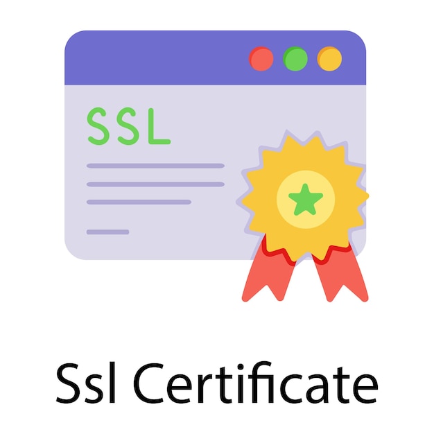 Sito web con badge, icona piatta del certificato ssl