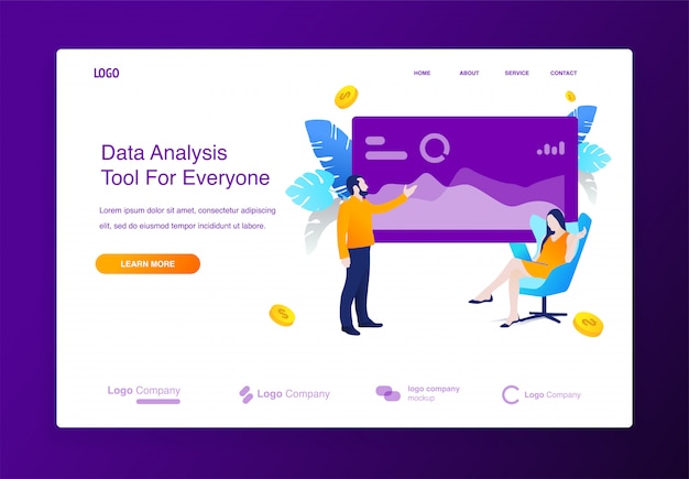 Website with data analysis illustration concept