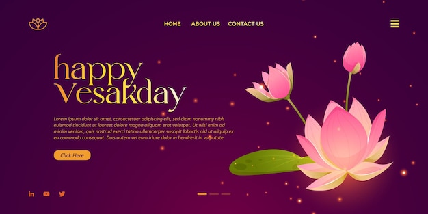 Vettore un sito web con un fiore e un messaggio di buon vesak