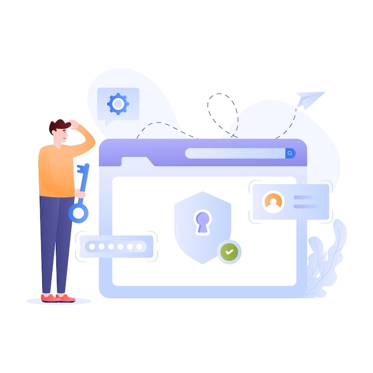 Vector website with shield and password concept of cyber security flat illustration
