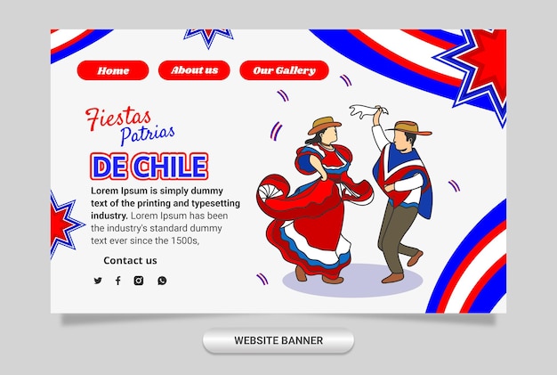 Vector websitebanner om de onafhankelijkheid van het land chili gelukkig en feestelijk te herdenkenjpg