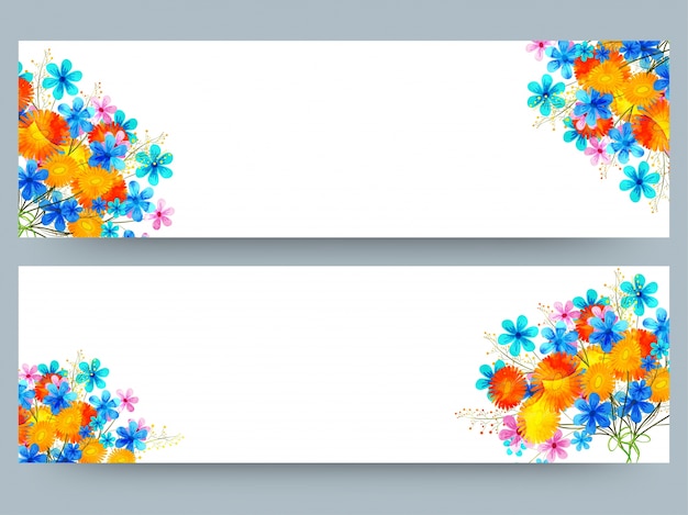 Websiteheader of banner die met kleurrijke waterverfbloemen wordt geplaatst.