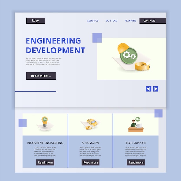 Websitesjabloon voor technische ontwikkeling platte bestemmingspagina