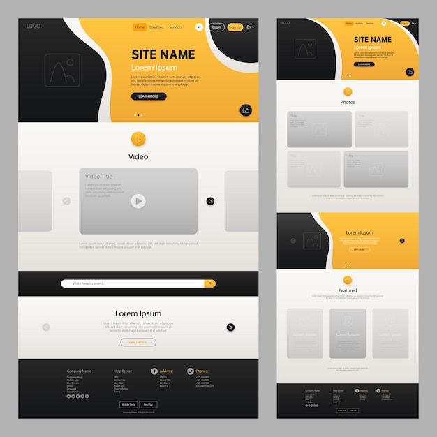 Vector websitesjabloon zwart en geel