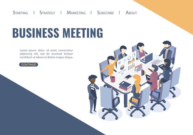 Websjabloon met het concept van zakelijke bijeenkomst.