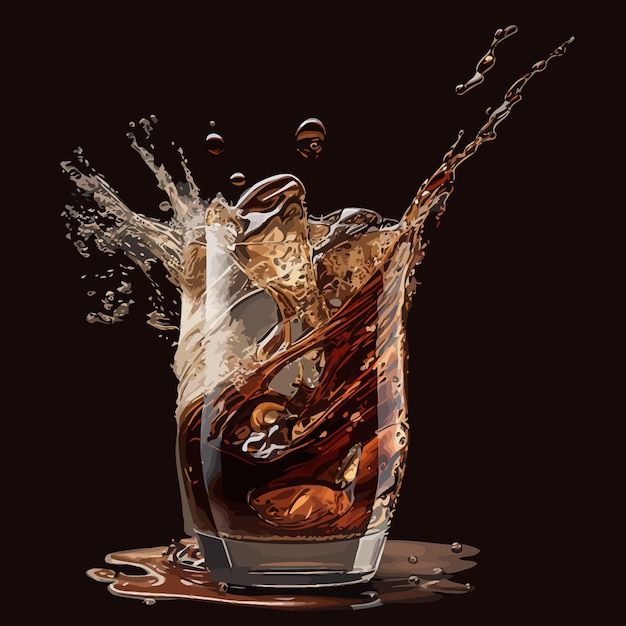 Vettore webspruzzi di cola caffè rum o bevande whisky isolati su sfondo illustrazione vettoriale