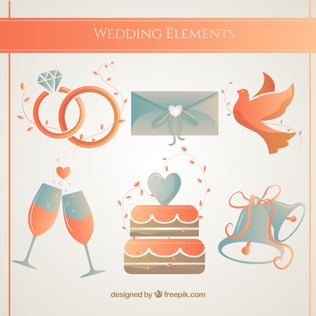 Vector wedding accessories in orange tones