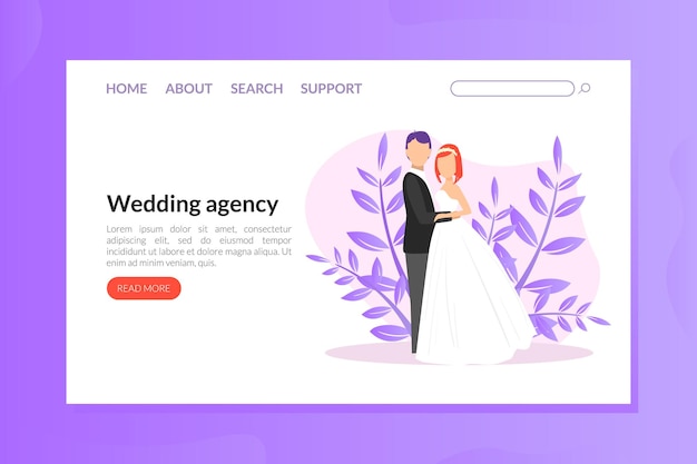 wedding agency landing pagetemplate wedding party planning service website homepage or mobile app vector illustration