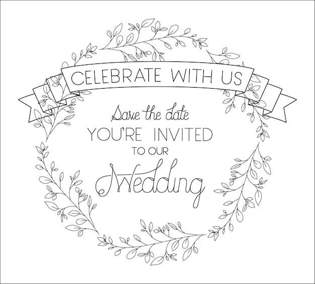 結婚式と結婚式の招待状と花輪とリボン
