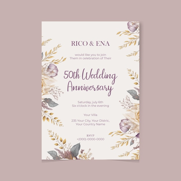Wedding anniversary card with flowers