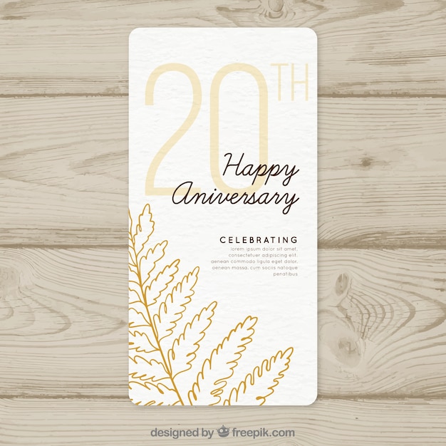 Vector wedding anniversary card with leaves in hand drawn style