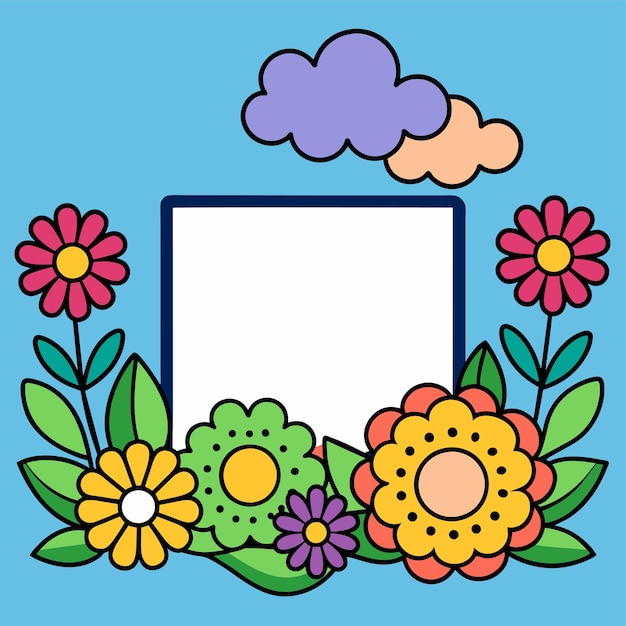 Wedding anniversary decorative floral frame for greeting card hand drawn sticker icon concept