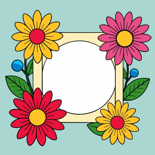 Wedding anniversary decorative floral frame for greeting card hand drawn sticker icon concept