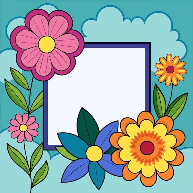 Wedding anniversary decorative floral frame for greeting card hand drawn sticker icon concept